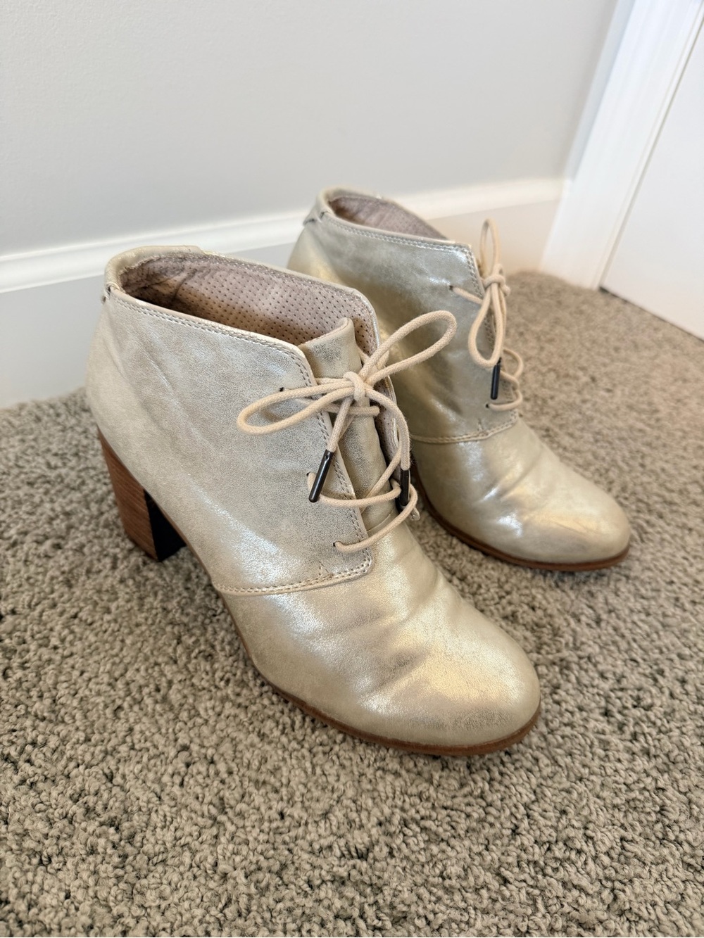 TOMS Gold Metallic Lace-Up Ankle Booties